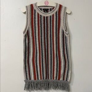 Striped Knit Top with Fringe Hem